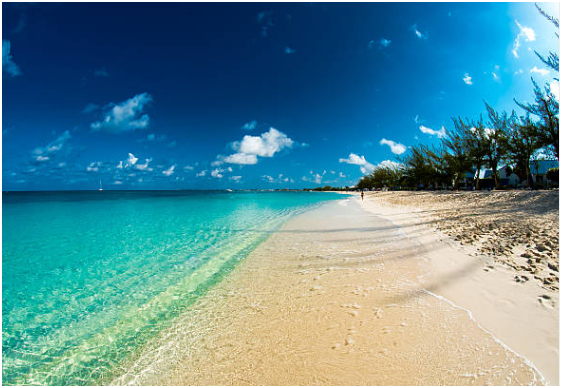 Pristine Cayman Islands beach with turquoise water and white sand